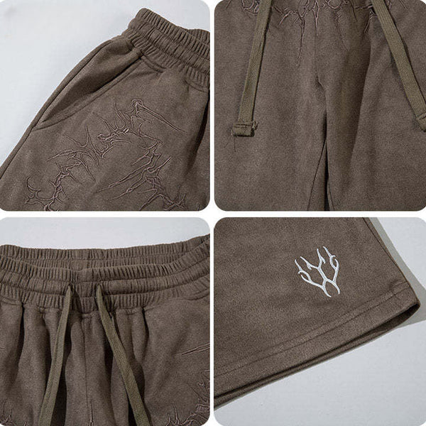 MELTEDSMILE® SUEDE SHORTS - EMBROIDERED THORNS & WINGS