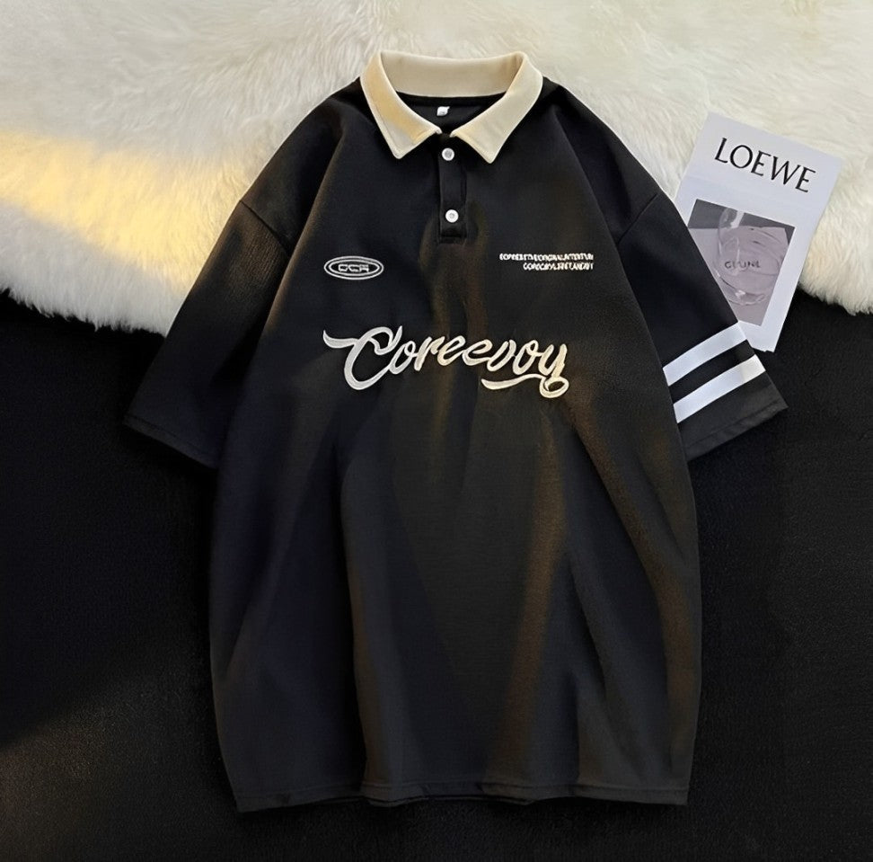 MeltedSmile Summer Patchwork Unisex Oversized Polo T-shirt