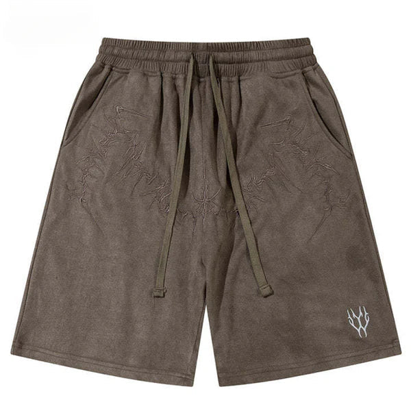 MELTEDSMILE® SUEDE SHORTS - EMBROIDERED THORNS & WINGS