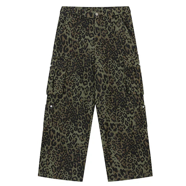 MELTEDSMILE® BAGGY CARGO JEANS – FULL LEOPARD PRINT EDITION