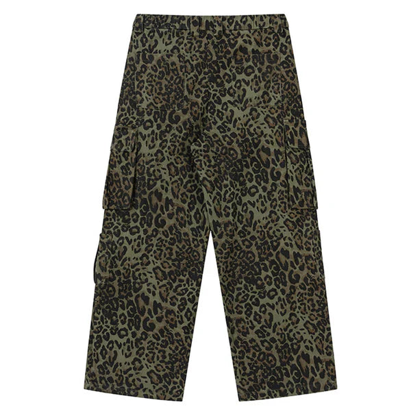 MELTEDSMILE® BAGGY CARGO JEANS – FULL LEOPARD PRINT EDITION