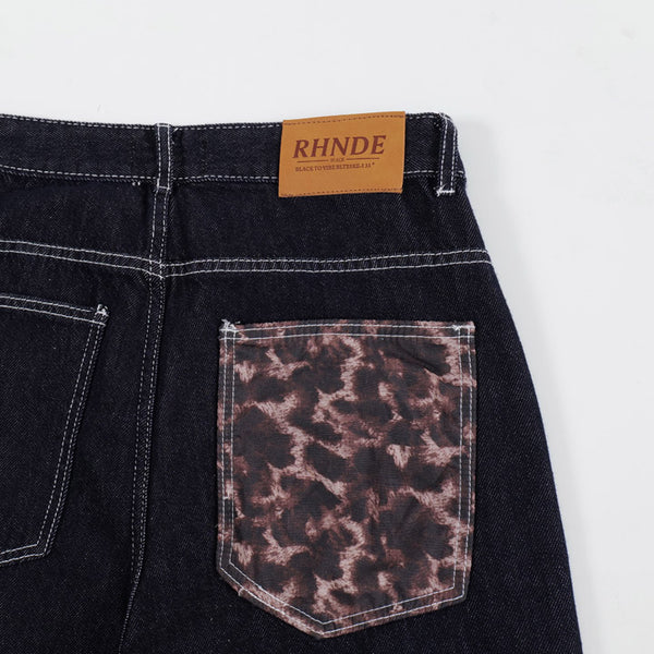 MELTEDSMILE® BAGGY BLACK JEANS – LEOPARD PATCHWORK EDITION