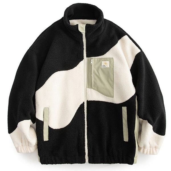 MELTEDSMILE LAMB WOOLEN WINTER COAT PATCHWORK COLOR BLOCK
