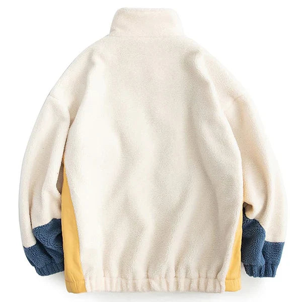 MELTEDSMILE LAMB WOOLEN WINTER COAT PATCHWORK COLOR BLOCK