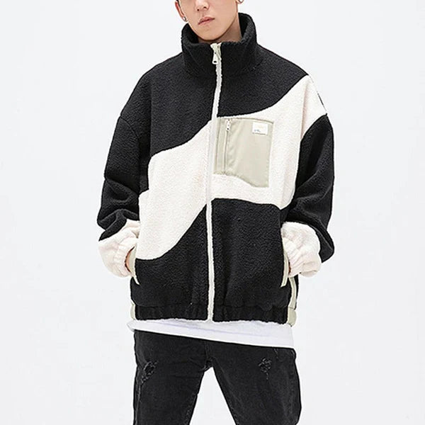 MELTEDSMILE LAMB WOOLEN WINTER COAT PATCHWORK COLOR BLOCK