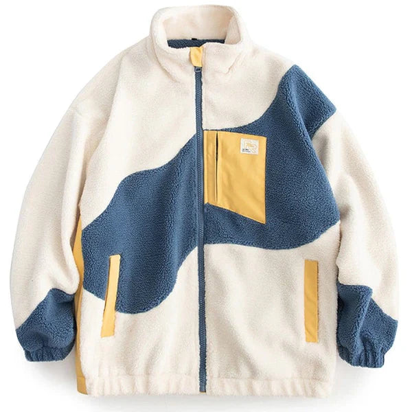MELTEDSMILE LAMB WOOLEN WINTER COAT PATCHWORK COLOR BLOCK