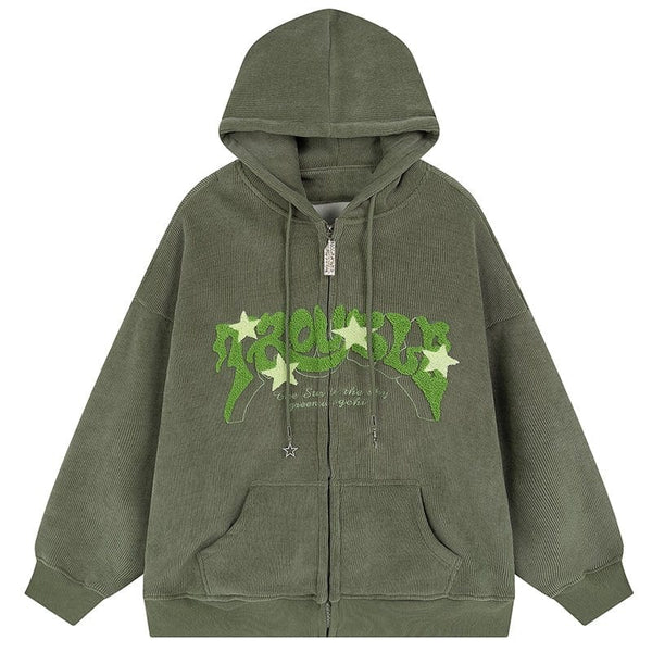 MELTEDSMILE® CORDUROY ZIPPER HOODIE FLOCKED STAR