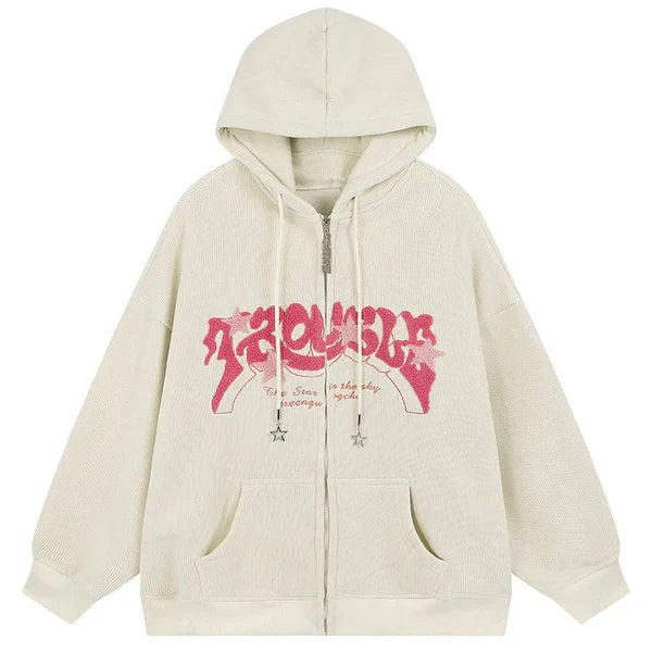 MELTEDSMILE® CORDUROY ZIPPER HOODIE FLOCKED STAR