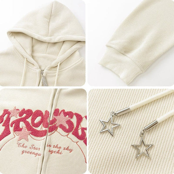 MELTEDSMILE® CORDUROY ZIPPER HOODIE FLOCKED STAR