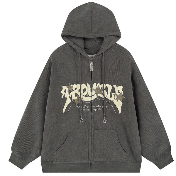 MELTEDSMILE® CORDUROY ZIPPER HOODIE FLOCKED STAR
