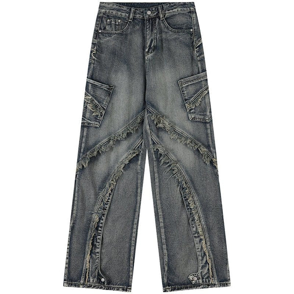 MELTEDSMILE® BAGGY RIPPED CARGO JEANS – FRINGED EDITION