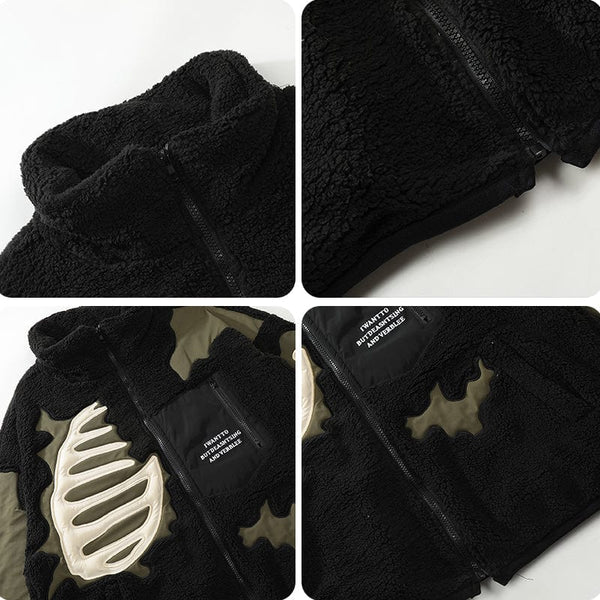 MELTEDSMILE® FAUX FUR WINTER COAT PATCHWORK SKELETON