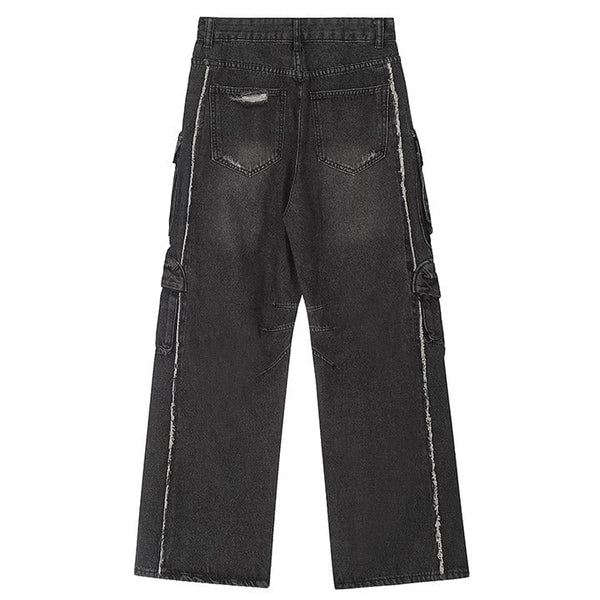 MELTEDSMILE® RIPPED MULTI-POCKET CARGO JEANS