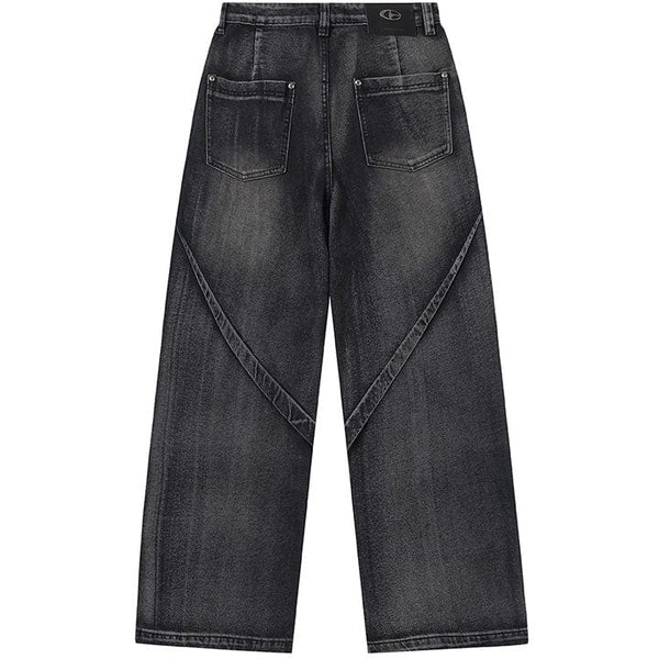 MELTEDSMILE® BAGGY WASHED JEANS PLEATED PATCHWORK