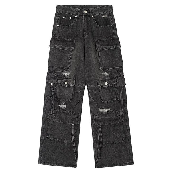 MELTEDSMILE® RIPPED MULTI-POCKET CARGO JEANS