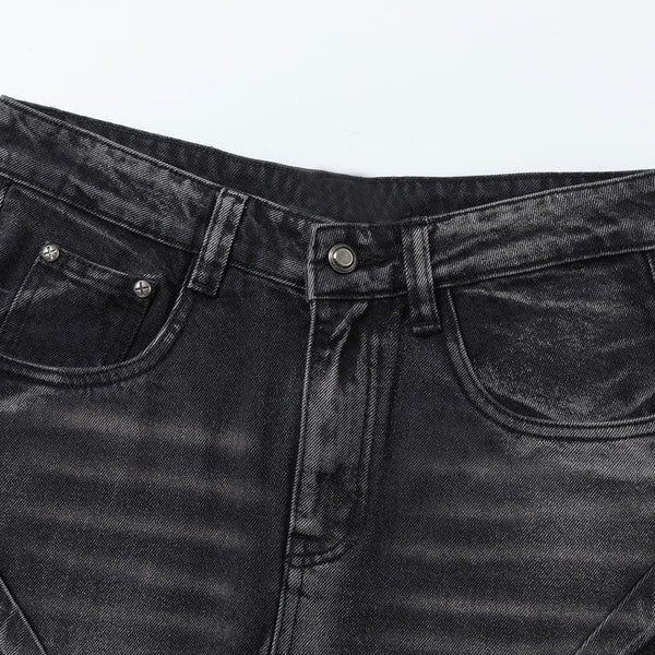 MELTEDSMILE® BAGGY WASHED JEANS PLEATED PATCHWORK
