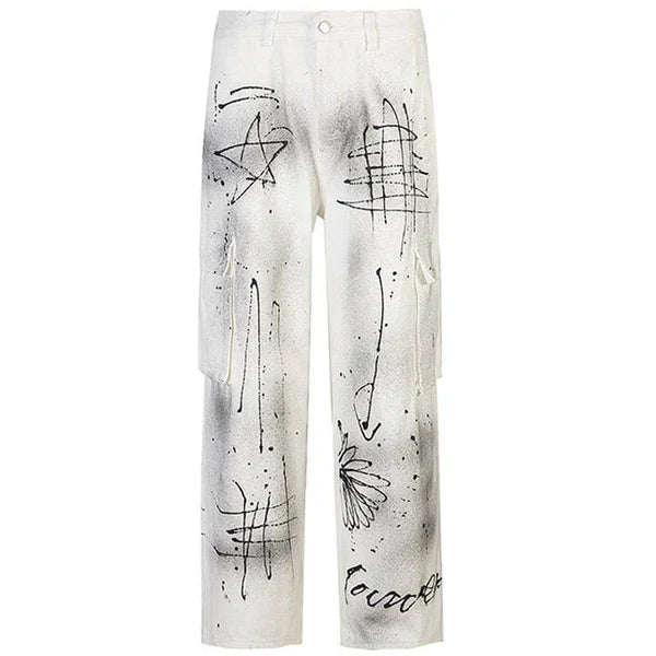 MELTEDSMILE® WHITE INK GRAFFITI CARGO JEANS
