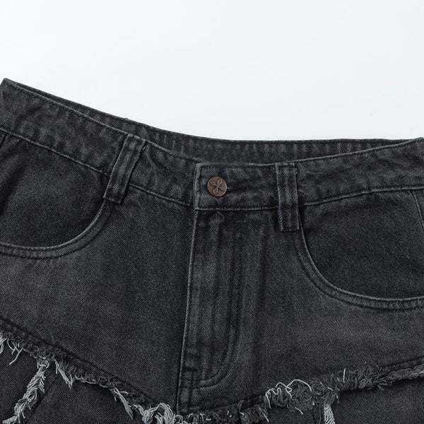 MELTEDSMILE® WASHED RAW EDGE PATCHWORK JEANS