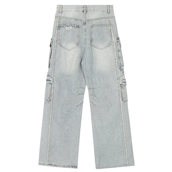 MELTEDSMILE® RIPPED MULTI-POCKET CARGO JEANS