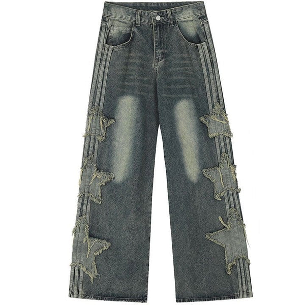 MELTEDSMILE® RETRO WASHED WIDE-LEG JEANS – SIDE STAR PATCH EDITION
