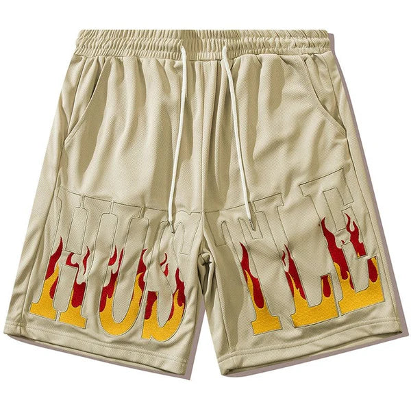 MELTEDSMILE® HIP HOP SHORTS - EMBROIDERED FLAME