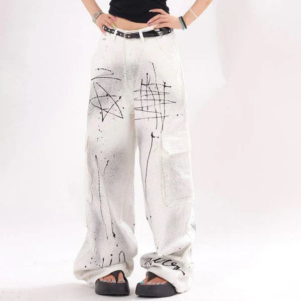 MELTEDSMILE® WHITE INK GRAFFITI CARGO JEANS