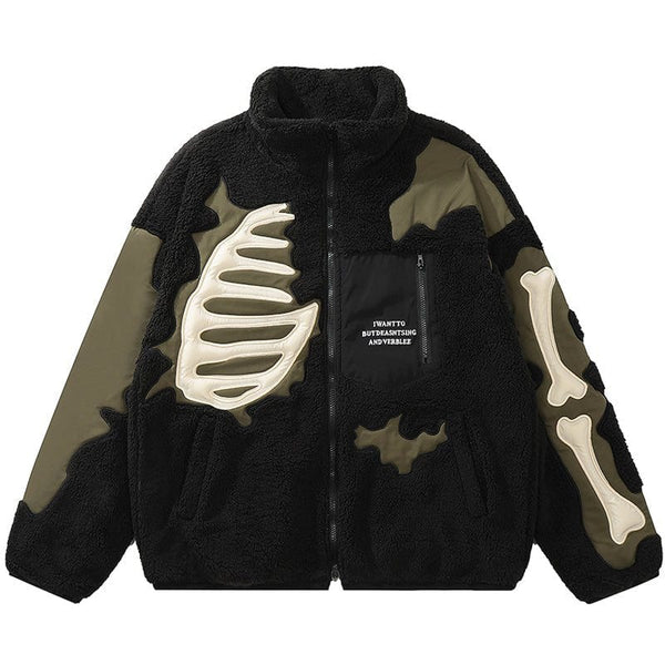MELTEDSMILE® FAUX FUR WINTER COAT PATCHWORK SKELETON