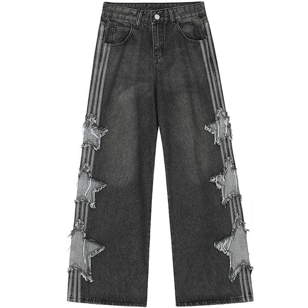MELTEDSMILE® RETRO WASHED WIDE-LEG JEANS – SIDE STAR PATCH EDITION