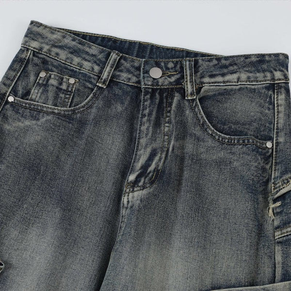 MELTEDSMILE® BAGGY RIPPED CARGO JEANS – FRINGED EDITION