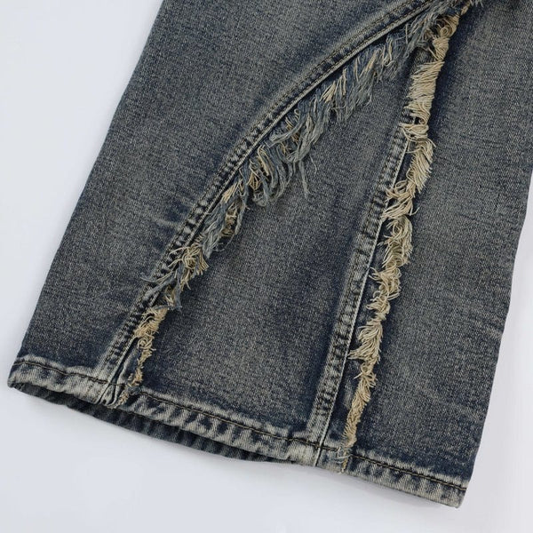 MELTEDSMILE® BAGGY RIPPED CARGO JEANS – FRINGED EDITION