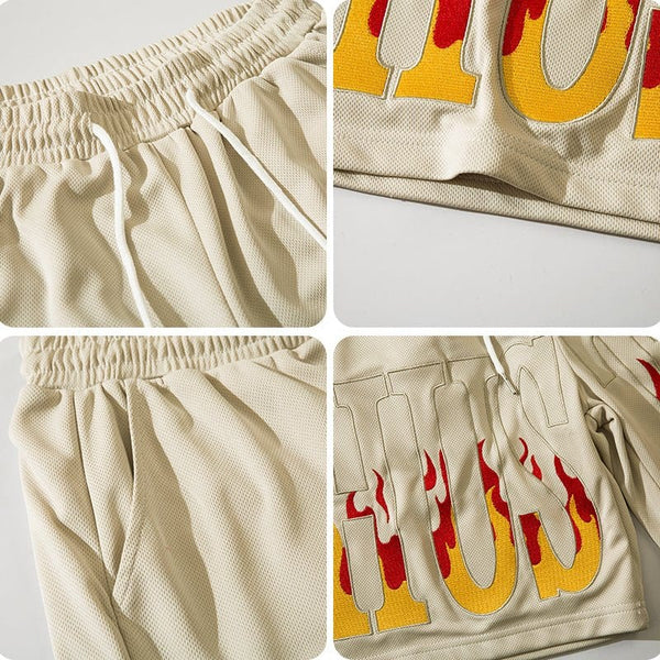 MELTEDSMILE® HIP HOP SHORTS - EMBROIDERED FLAME