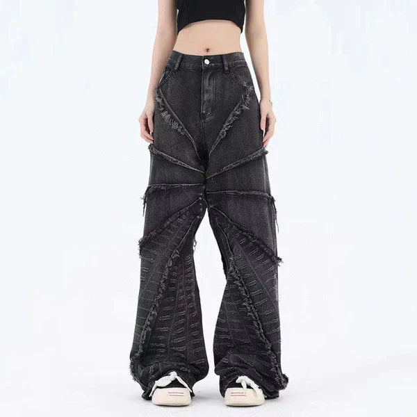 MELTEDSMILE® DISTRESSED WIDE-LEG JEANS – SPIDER WEB EDITION