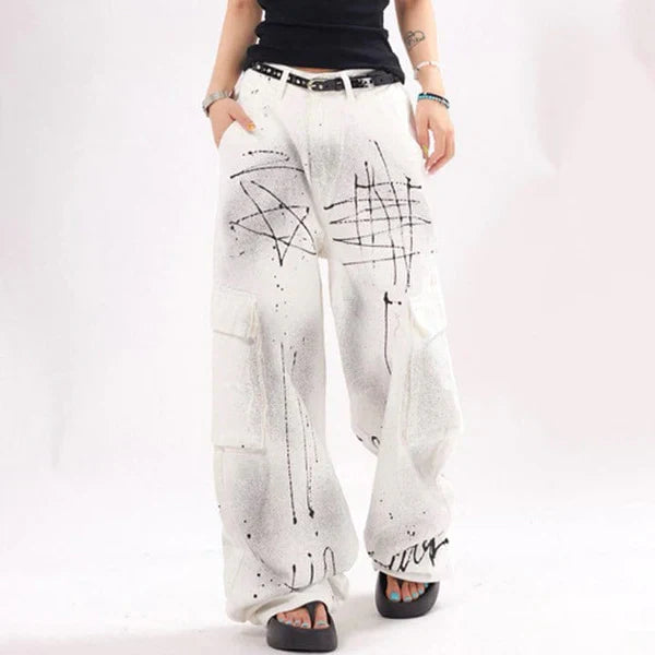 MELTEDSMILE® WHITE INK GRAFFITI CARGO JEANS