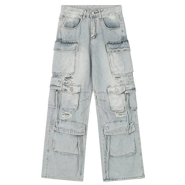MELTEDSMILE® RIPPED MULTI-POCKET CARGO JEANS