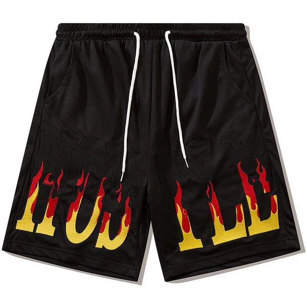 MELTEDSMILE® HIP HOP SHORTS - EMBROIDERED FLAME