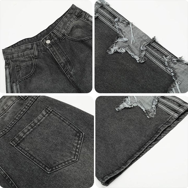 MELTEDSMILE® RETRO WASHED WIDE-LEG JEANS – SIDE STAR PATCH EDITION