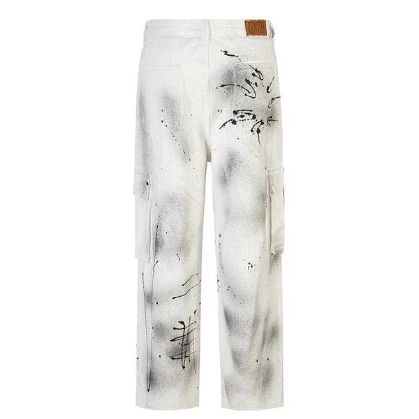 MELTEDSMILE® WHITE INK GRAFFITI CARGO JEANS