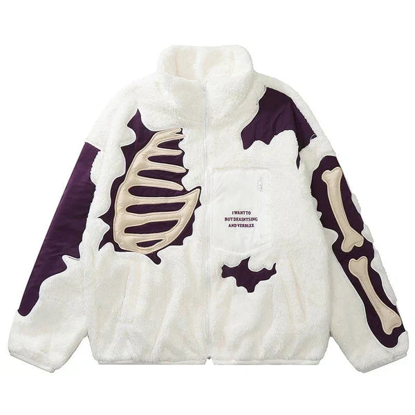 MELTEDSMILE® FAUX FUR WINTER COAT PATCHWORK SKELETON