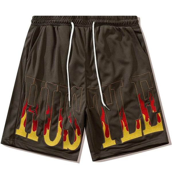 MELTEDSMILE® HIP HOP SHORTS - EMBROIDERED FLAME