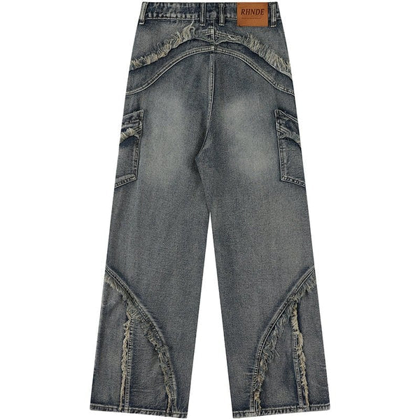 MELTEDSMILE® BAGGY RIPPED CARGO JEANS – FRINGED EDITION