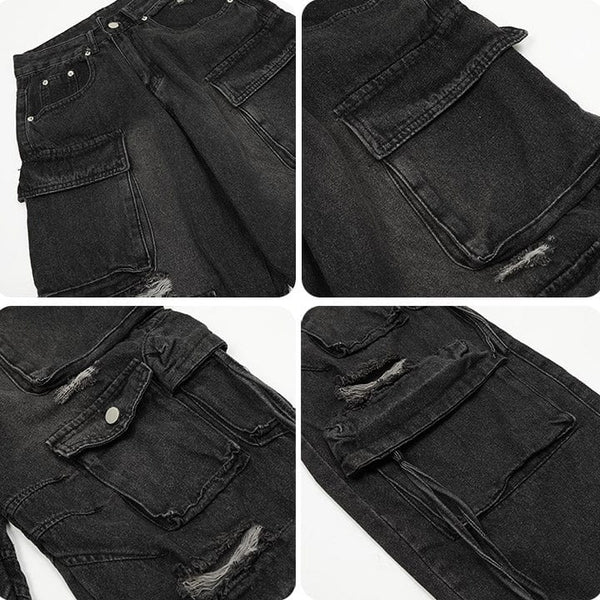 MELTEDSMILE® RIPPED MULTI-POCKET CARGO JEANS