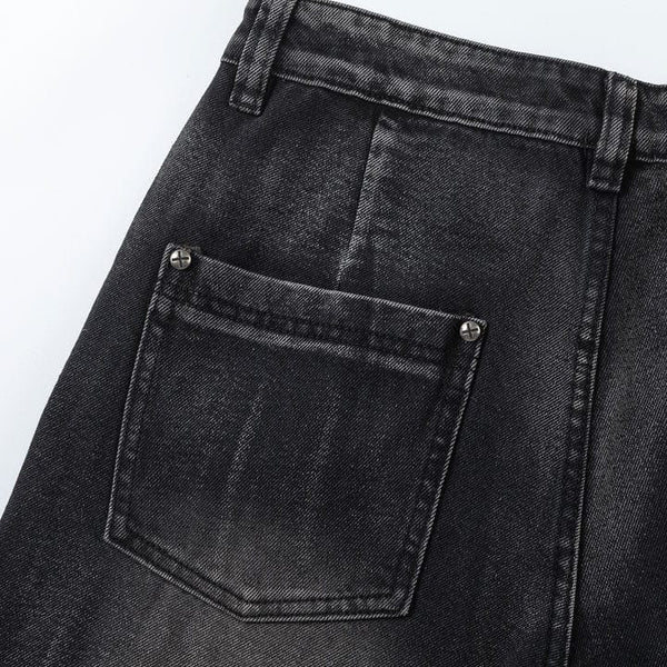 MELTEDSMILE® BAGGY WASHED JEANS PLEATED PATCHWORK
