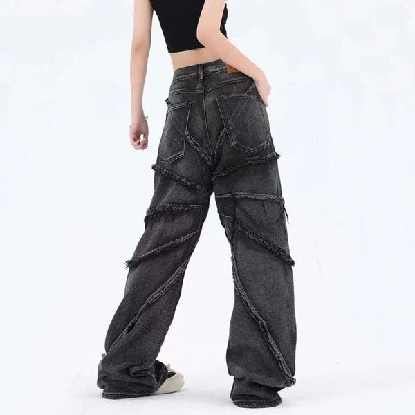 MELTEDSMILE® DISTRESSED WIDE-LEG JEANS – SPIDER WEB EDITION